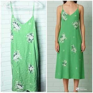Green Floral Slip Midi Dress with Adjustable Straps